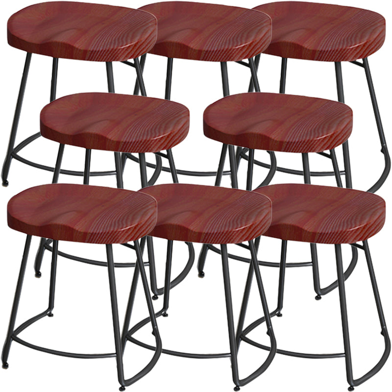 Solid Wood Backless Bar Chair Industrial Armless Metal Legs Bar Stool