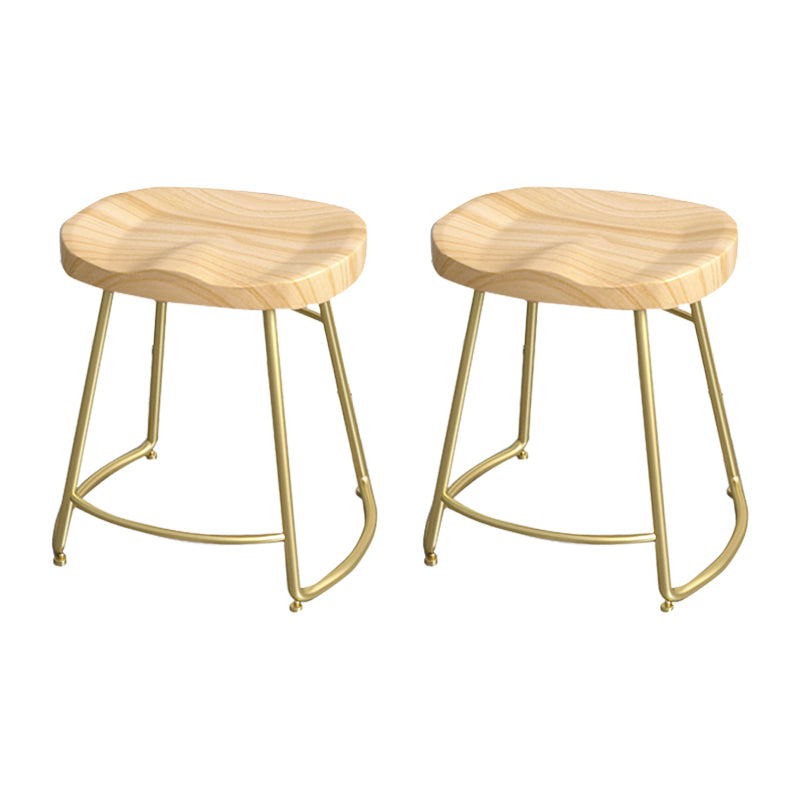 Solid Wood Backless Bar Chair Industrial Armless Metal Legs Bar Stool
