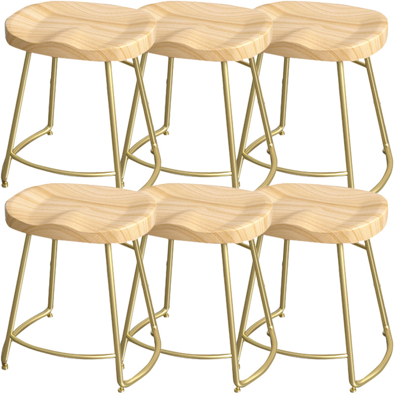 Solid Wood Backless Bar Chair Industrial Armless Metal Legs Bar Stool