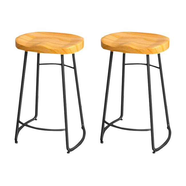 Solid Wood Backless Bar Chair Industrial Armless Metal Legs Bar Stool
