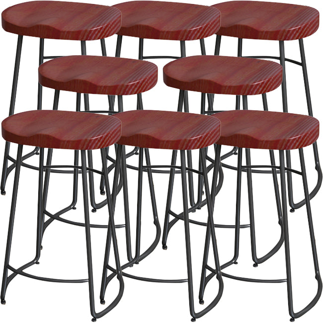 Solid Wood Backless Bar Chair Industrial Armless Metal Legs Bar Stool