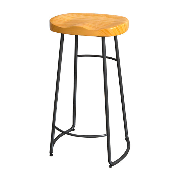 Solid Wood Backless Bar Chair Industrial Armless Metal Legs Bar Stool
