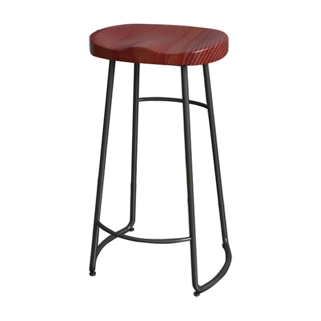 Solid Wood Backless Bar Chair Industrial Armless Metal Legs Bar Stool