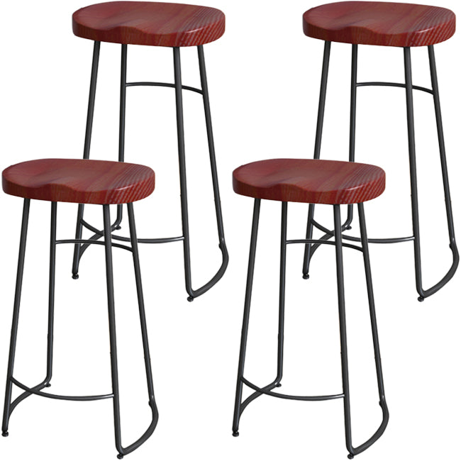 Solid Wood Backless Bar Chair Industrial Armless Metal Legs Bar Stool