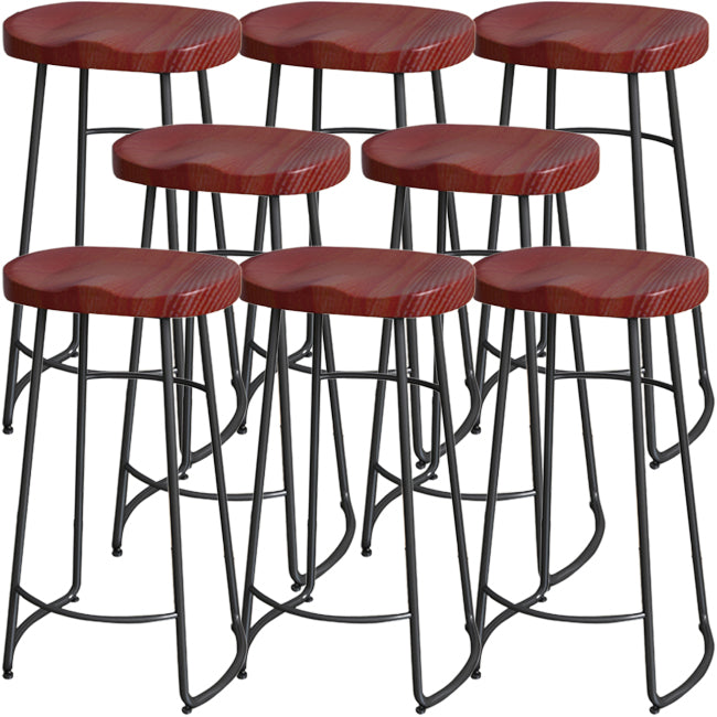 Solid Wood Backless Bar Chair Industrial Armless Metal Legs Bar Stool