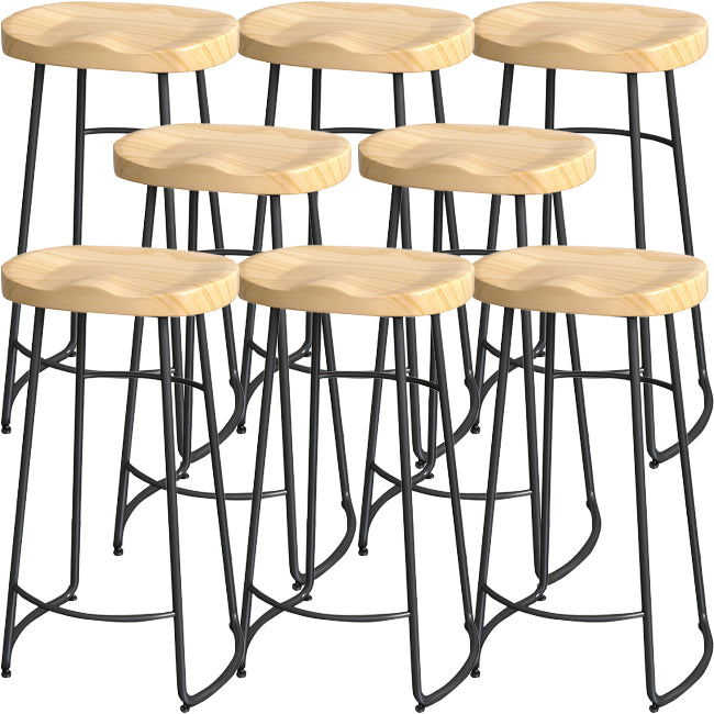 Solid Wood Backless Bar Chair Industrial Armless Metal Legs Bar Stool