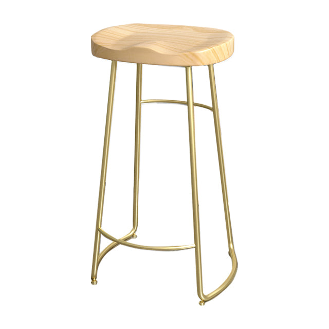 Solid Wood Backless Bar Chair Industrial Armless Metal Legs Bar Stool
