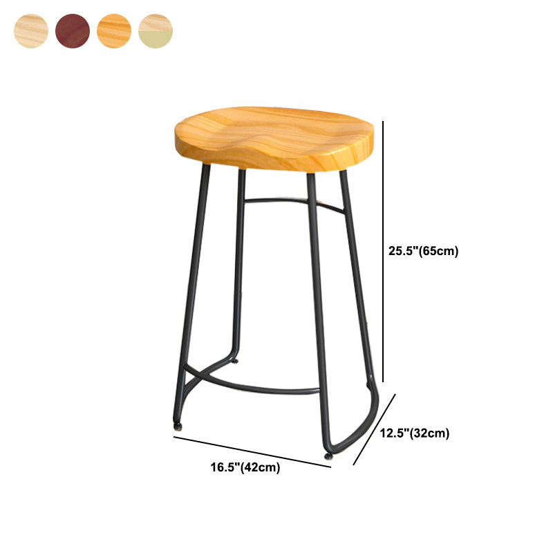 Solid Wood Backless Bar Chair Industrial Armless Metal Legs Bar Stool