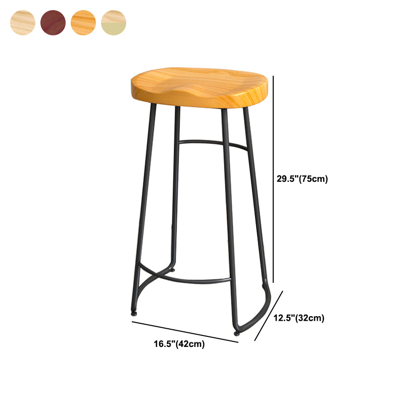 Solid Wood Backless Bar Chair Industrial Armless Metal Legs Bar Stool
