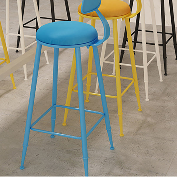 Scandinavian Metal Stool Faux Leather Round Seat Upholstered Counter Stool