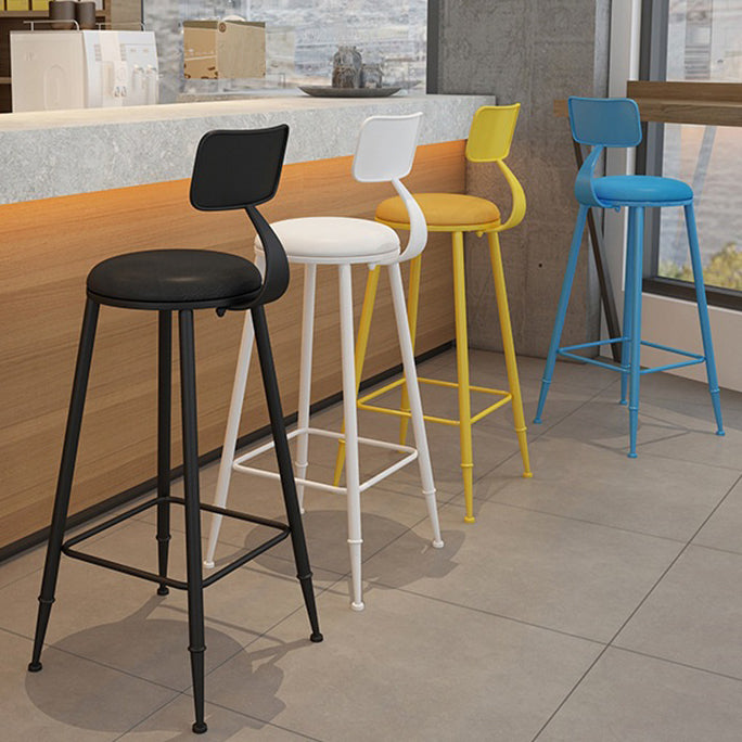 Scandinavian Metal Stool Faux Leather Round Seat Upholstered Counter Stool