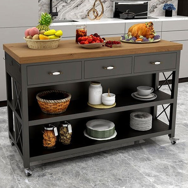 Modern Style Rolling Kitchen Cart Metal Rectangular Kitchen Island Cart with Open Storage