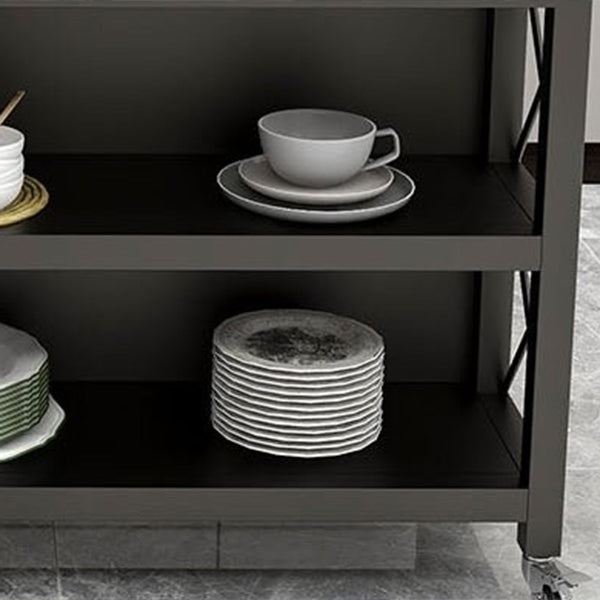 Modern Style Rolling Kitchen Cart Metal Rectangular Kitchen Island Cart with Open Storage