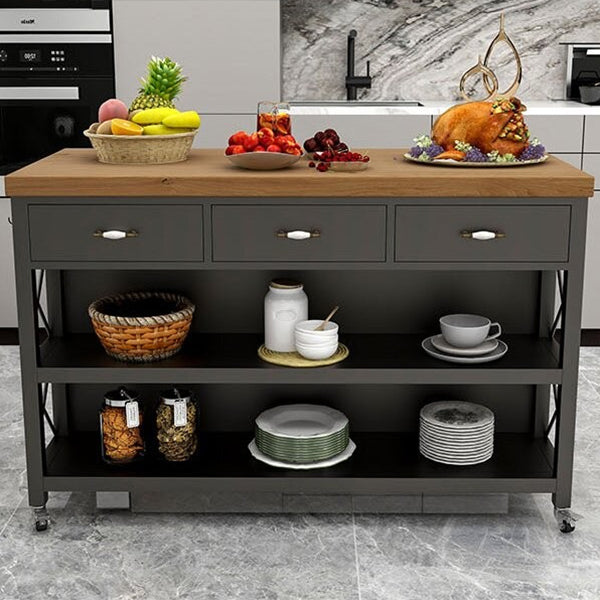 Modern Style Rolling Kitchen Cart Metal Rectangular Kitchen Island Cart with Open Storage