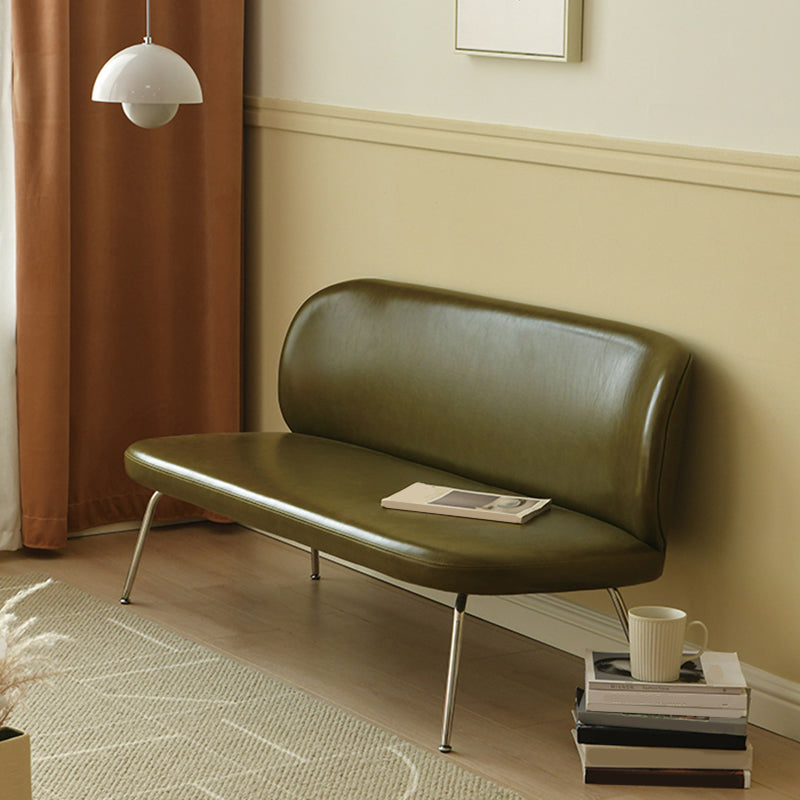 Faux Leather Modern Settee 2-seat Armless Seating in Black/Green