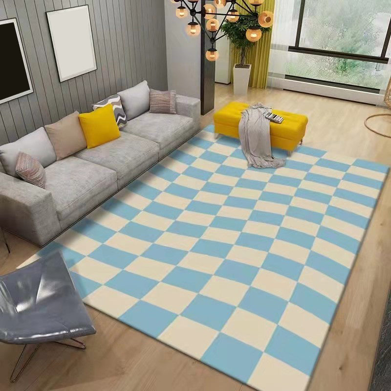 Modern Style Rectangle Shape Rug Lattice Living Room Carpet Polyester Washable Area Rug