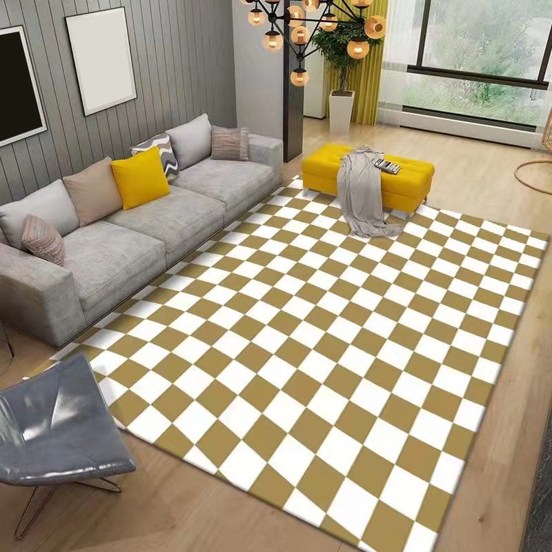 Modern Style Rectangle Shape Rug Lattice Living Room Carpet Polyester Washable Area Rug