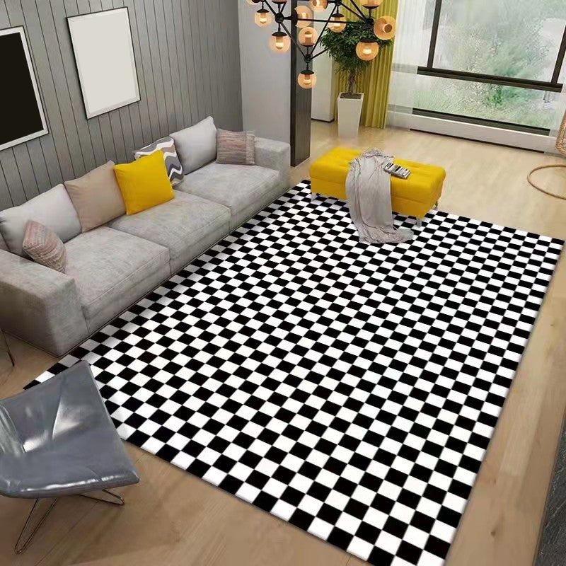Modern Style Rectangle Shape Rug Lattice Living Room Carpet Polyester Washable Area Rug