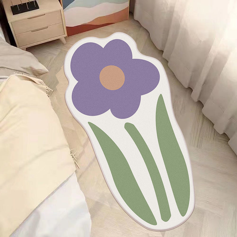 Cartoon Pattern Rug Flower Shape Stain Resistant Rug for Home Decor