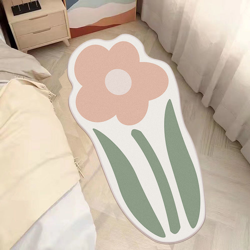 Cartoon Pattern Rug Flower Shape Stain Resistant Rug for Home Decor