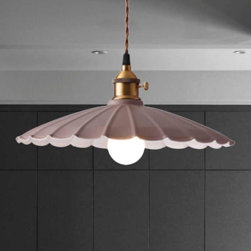 Industrial Retro Scalloped Hanging Light Fixture 10"/12" Dia 1 Bulb Iron Hanging Lamp in White/Red for Dining Room