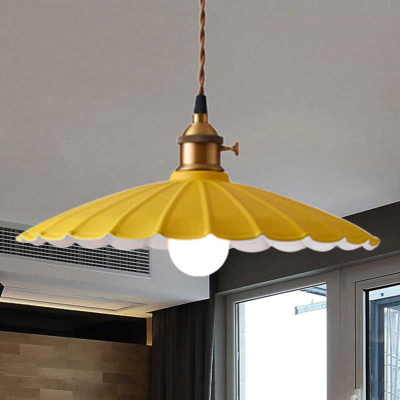 Industrial Retro Scalloped Hanging Light Fixture 10"/12" Dia 1 Bulb Iron Hanging Lamp in White/Red for Dining Room