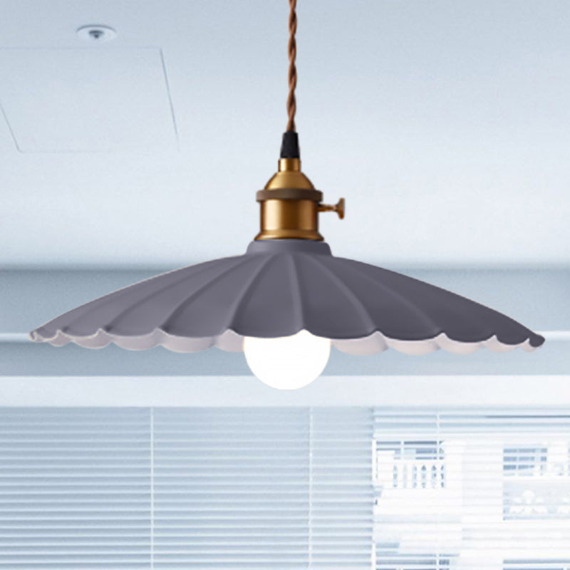 Industrial Retro Scalloped Hanging Light Fixture 10"/12" Dia 1 Bulb Iron Hanging Lamp in White/Red for Dining Room