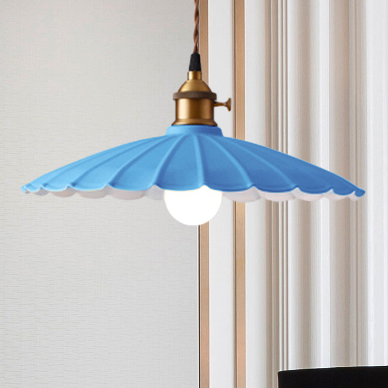 Industrial Retro Scalloped Hanging Light Fixture 10"/12" Dia 1 Bulb Iron Hanging Lamp in White/Red for Dining Room