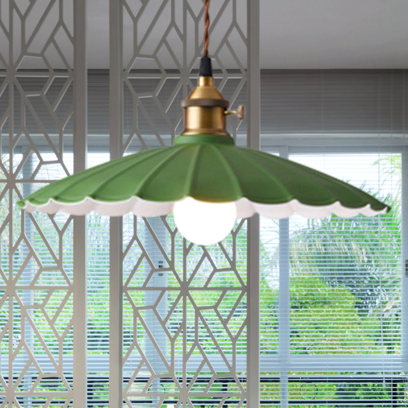 Industrial Retro Scalloped Hanging Light Fixture 10"/12" Dia 1 Bulb Iron Hanging Lamp in White/Red for Dining Room