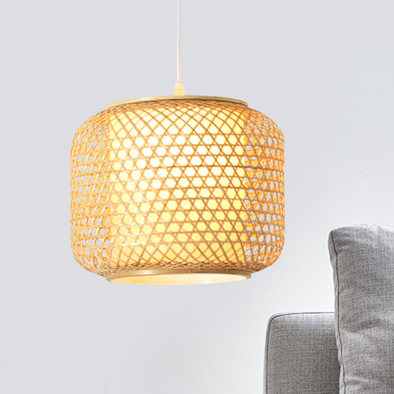 Cubierta de tejido Costa colgante Luz rústica 1 cabeza de caída Luz en madera para restaurante