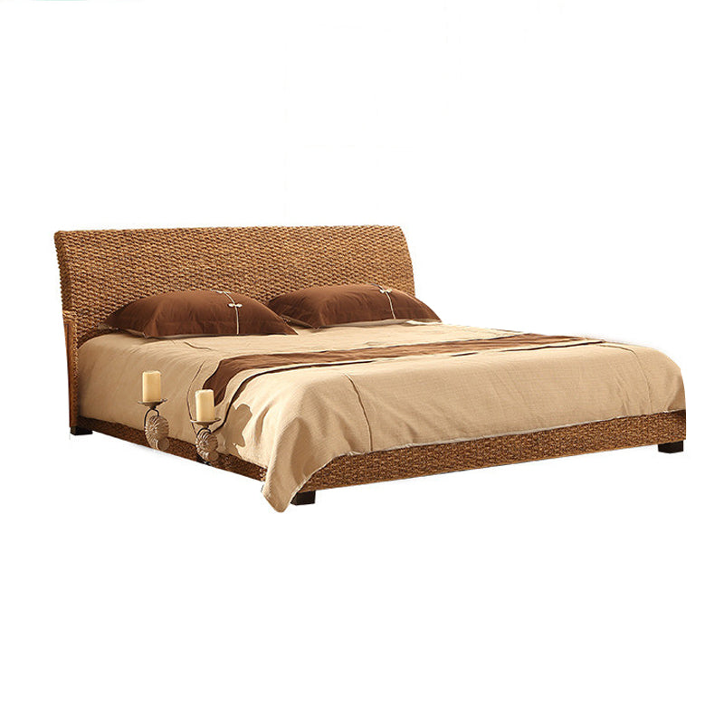 Tropical Rattan Standard Bed with Headboard Bed and Beech Legs