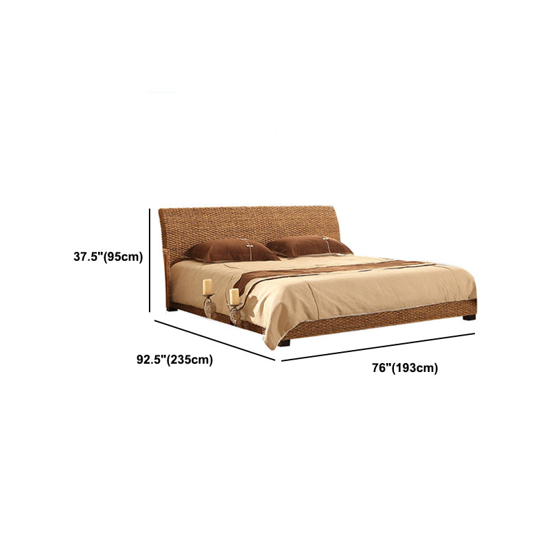 Tropical Rattan Standard Bed with Headboard Bed and Beech Legs