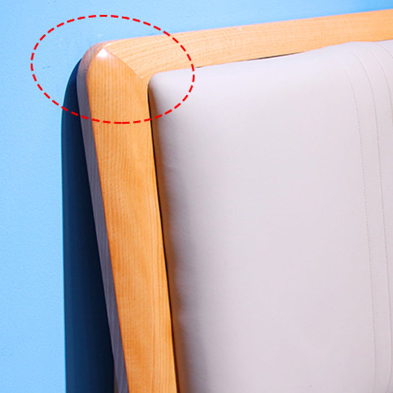 Mid-century Style Bed Frame Solid Wood Bed with Upholstered Headboard