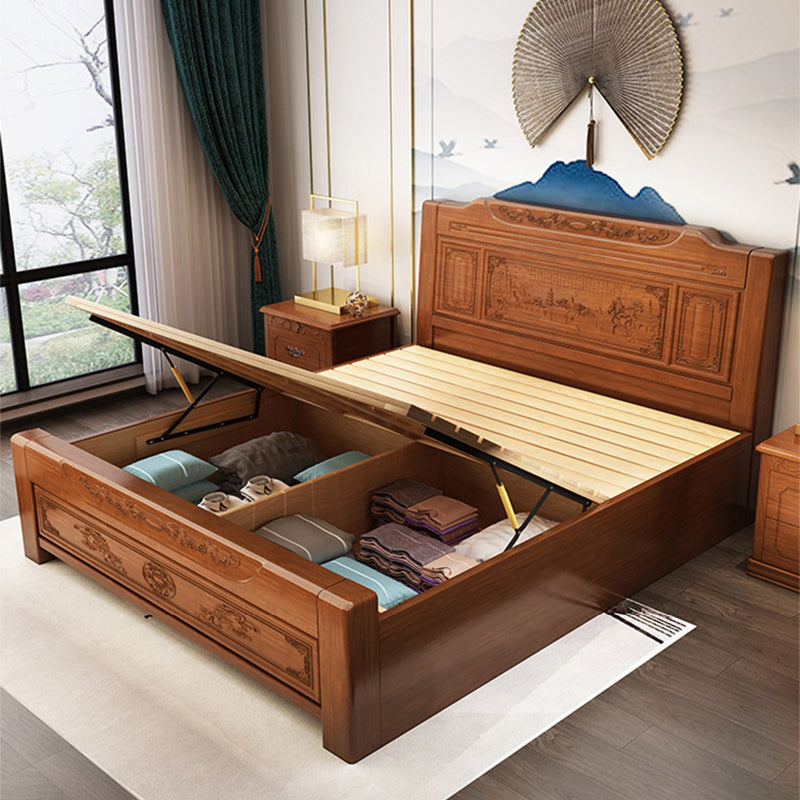 84.65 inch Wide Traditional Bed Frame Rubberwood Panel Bed with Headboard