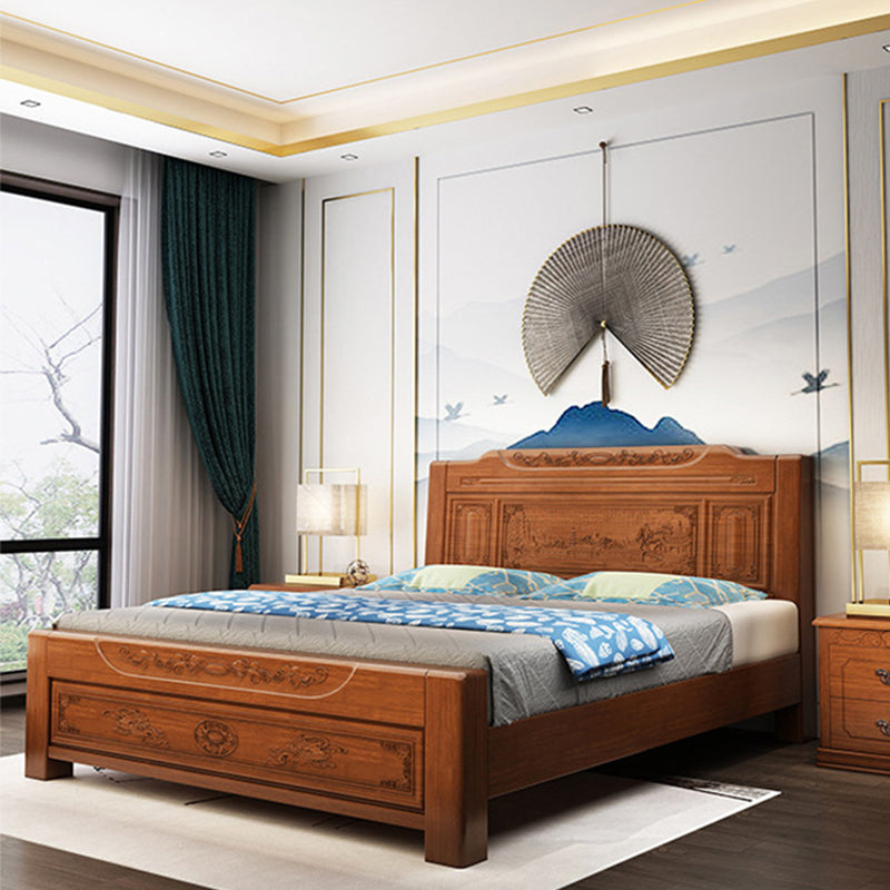84.65 inch Wide Traditional Bed Frame Rubberwood Panel Bed with Headboard