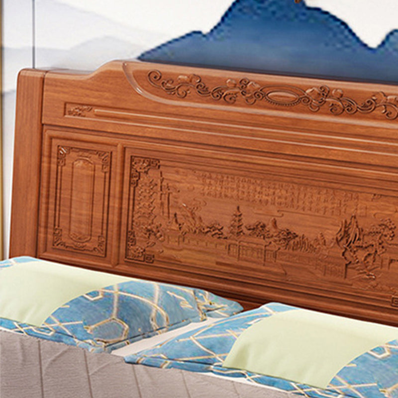 84.65 inch Wide Traditional Bed Frame Rubberwood Panel Bed with Headboard