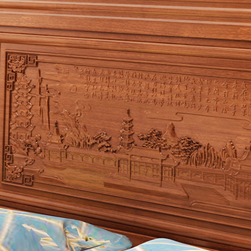 84.65 inch Wide Traditional Bed Frame Rubberwood Panel Bed with Headboard