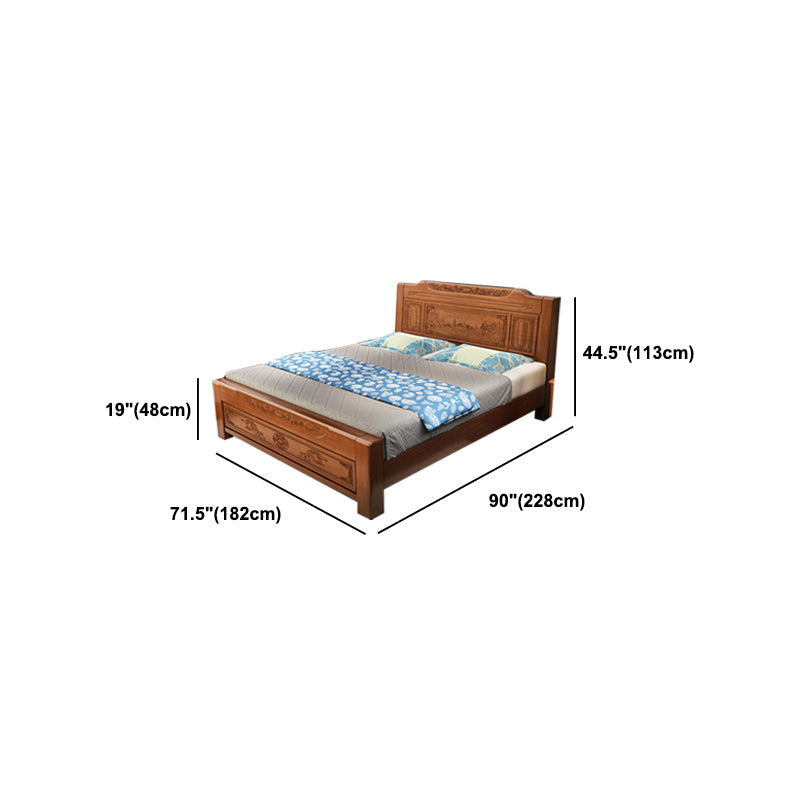 84.65 inch Wide Traditional Bed Frame Rubberwood Panel Bed with Headboard