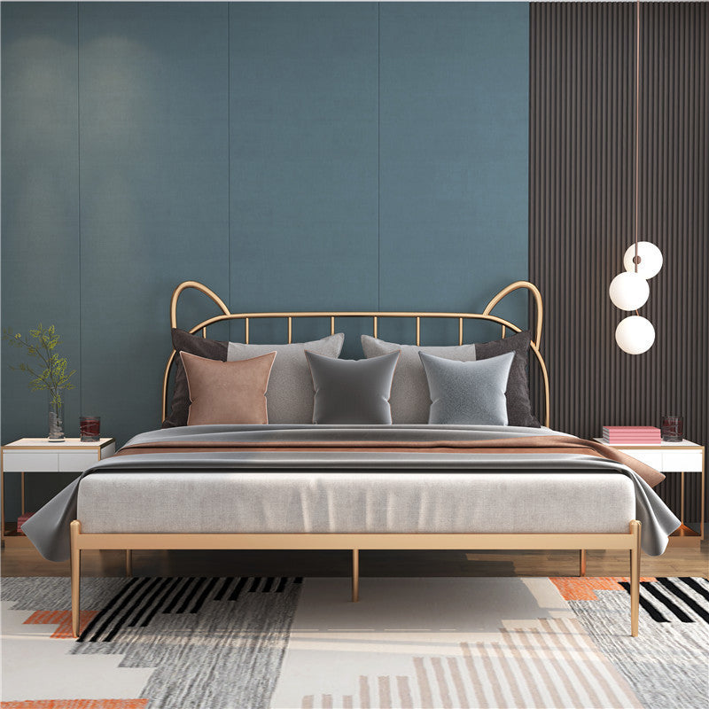 84.65 inch Wide Contemporary Bed Frame Metai Gold Slat Bed with Headboard