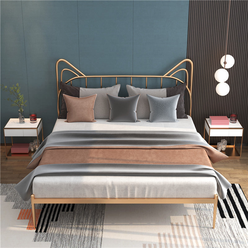 84.65 inch Wide Contemporary Bed Frame Metai Gold Slat Bed with Headboard
