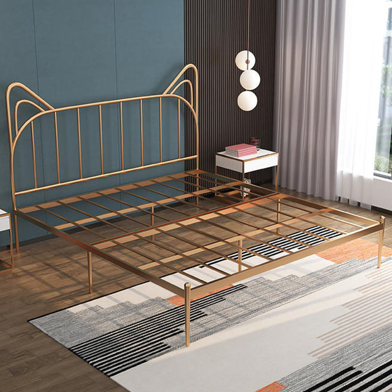 84.65 inch Wide Contemporary Bed Frame Metai Gold Slat Bed with Headboard