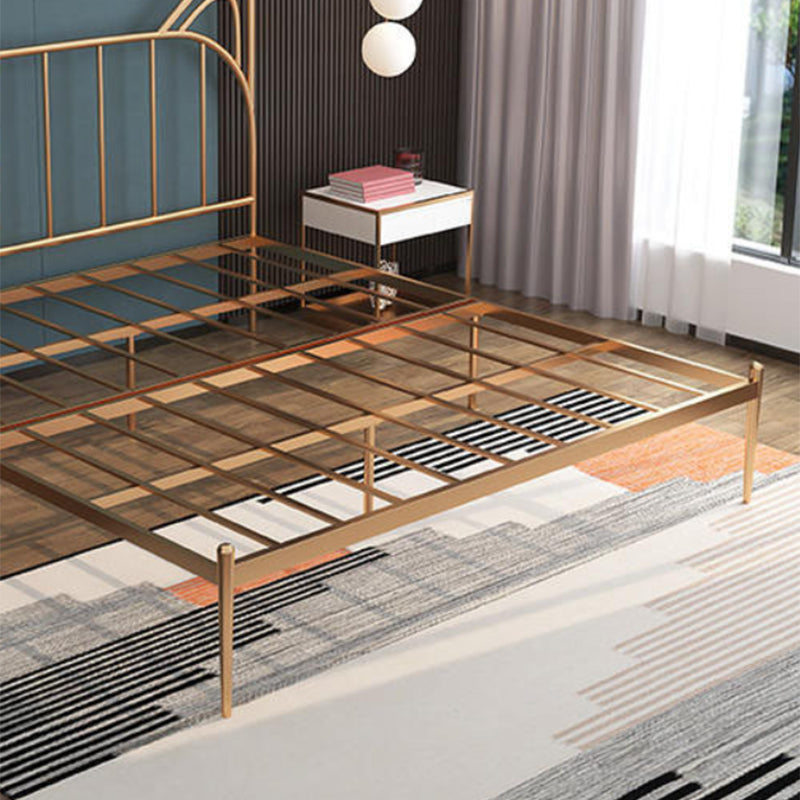 84.65 inch Wide Contemporary Bed Frame Metai Gold Slat Bed with Headboard