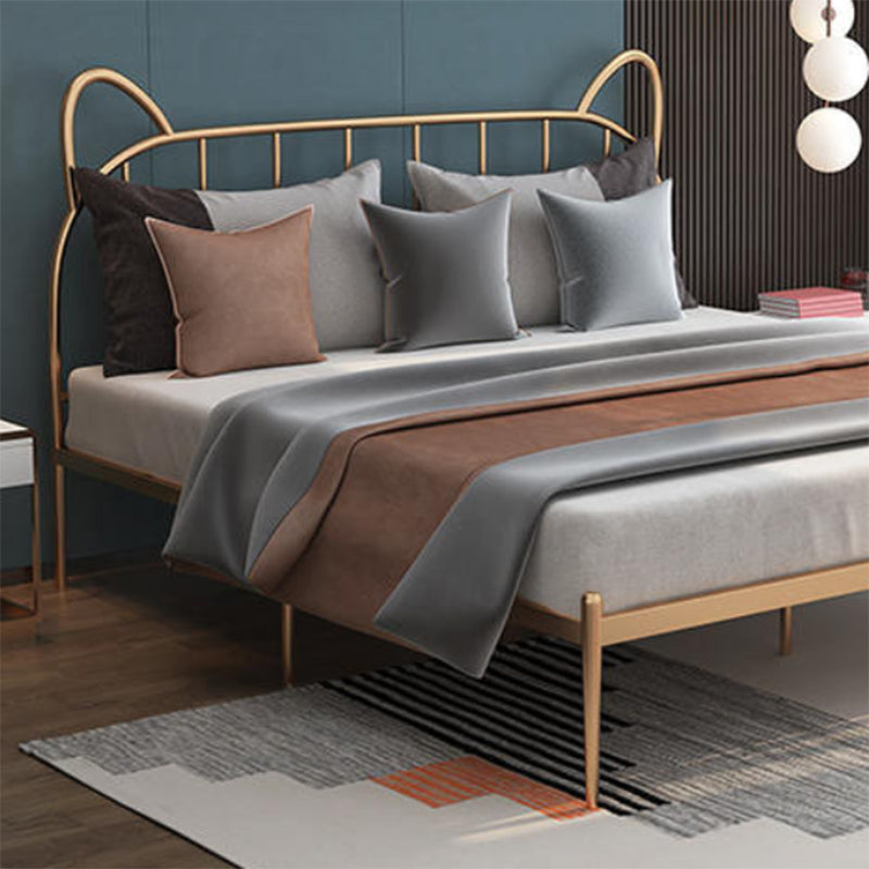 84.65 inch Wide Contemporary Bed Frame Metai Gold Slat Bed with Headboard