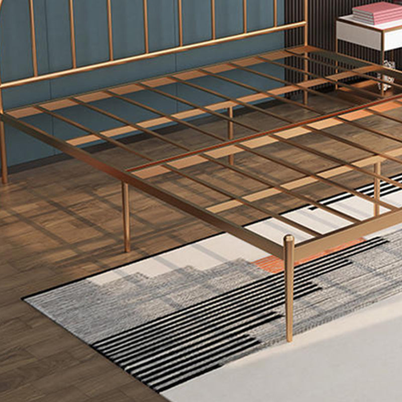 84.65 inch Wide Contemporary Bed Frame Metai Gold Slat Bed with Headboard