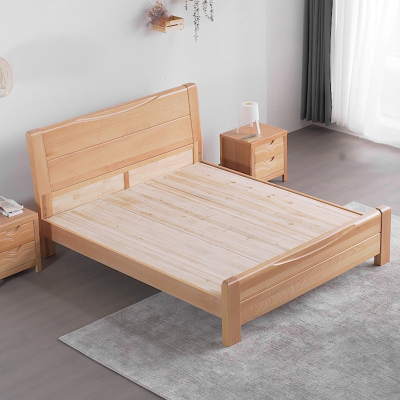 Traditional Style Bed Frame Beech Solid Color Bed with Headboard