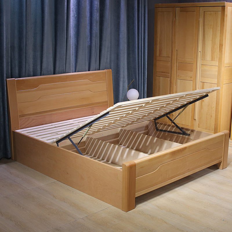Traditional Style Bed Frame Beech Solid Color Bed with Headboard