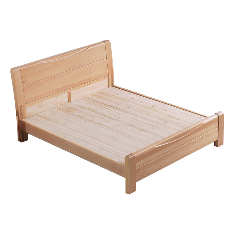 Traditional Style Bed Frame Beech Solid Color Bed with Headboard