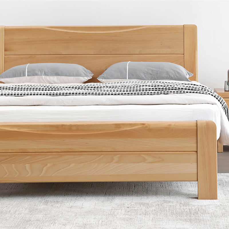 Traditional Style Bed Frame Beech Solid Color Bed with Headboard