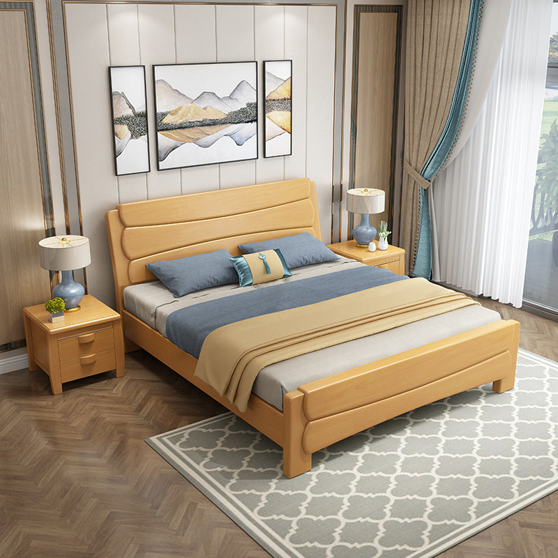 Traditional Rubberwood Panel Rectangular with Headboard Panel Bed
