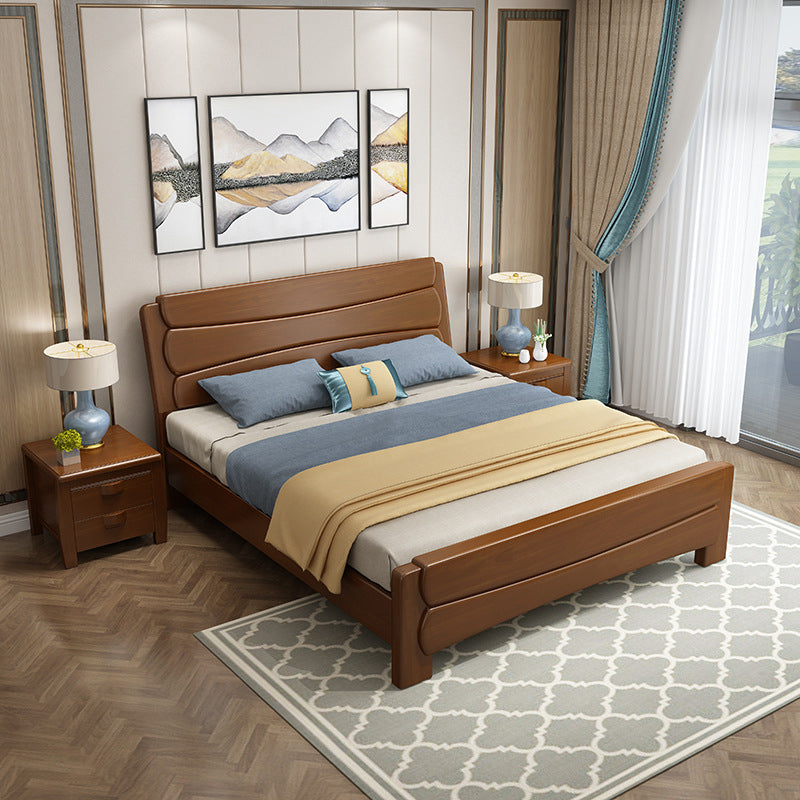 Traditional Rubberwood Panel Rectangular with Headboard Panel Bed